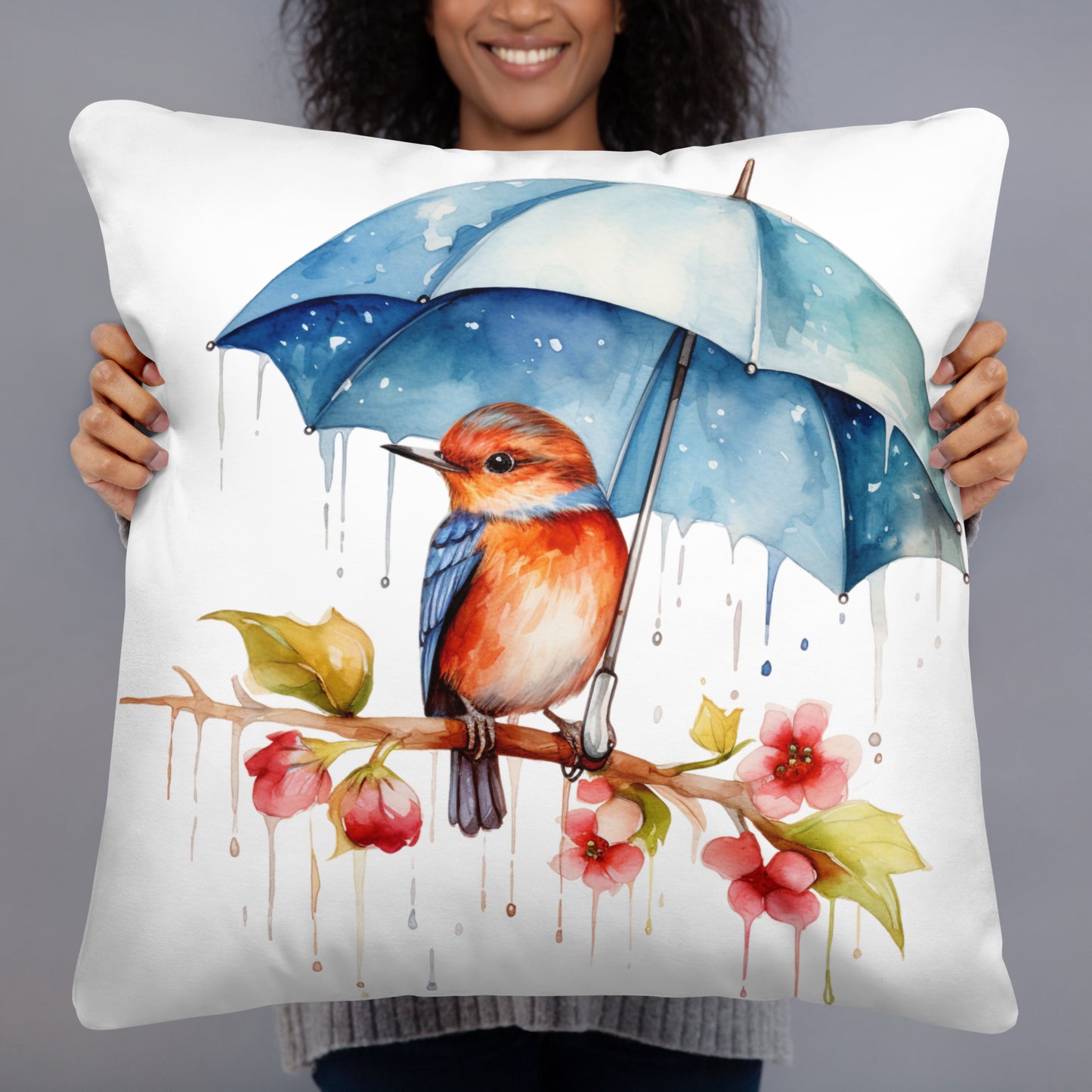 Bird with an Umbrella Throw Pillow