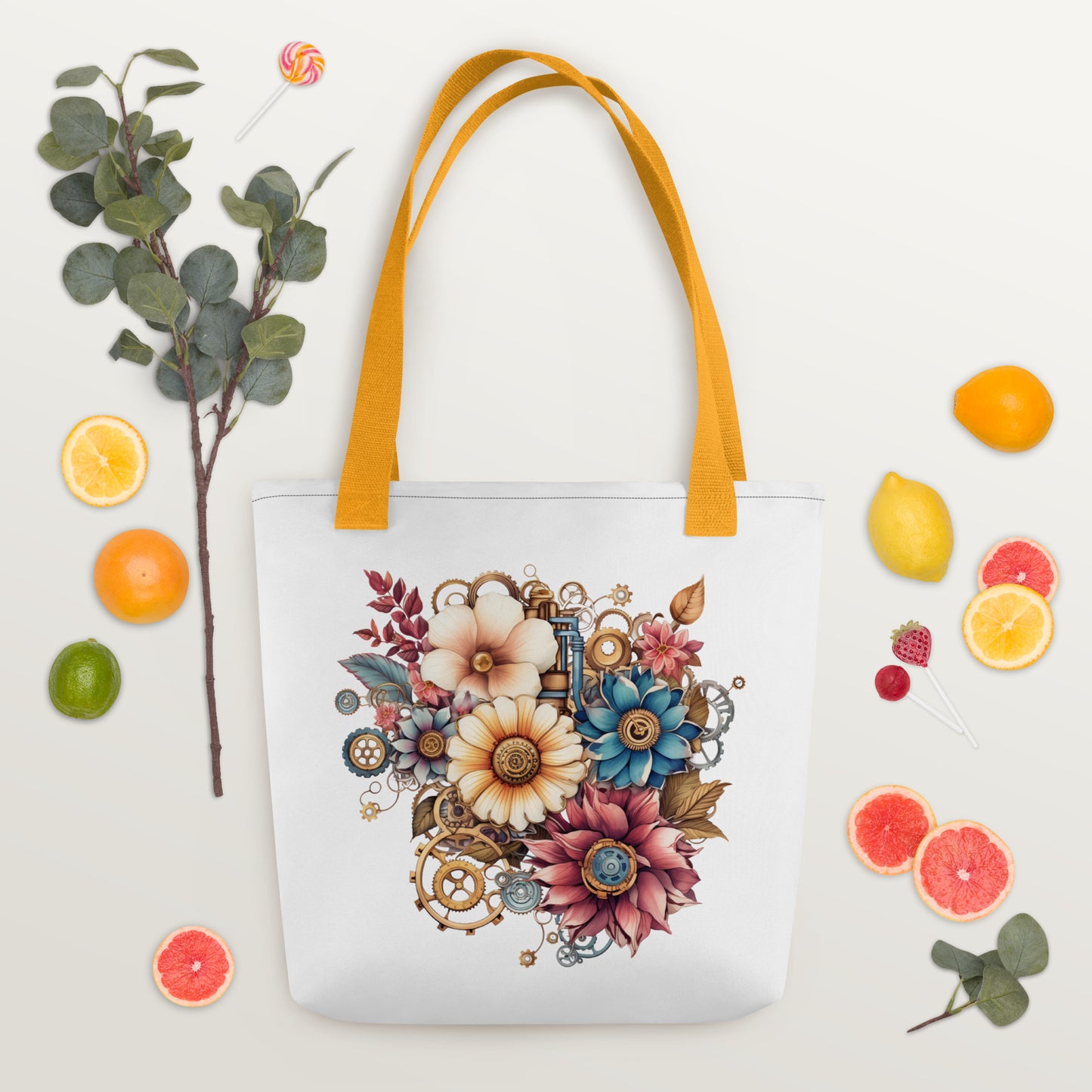 flowers on a tote bag
