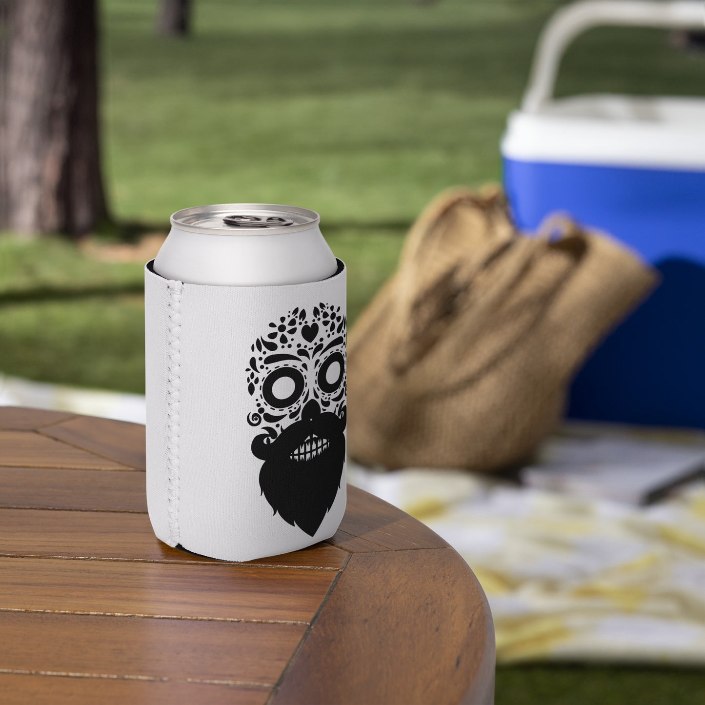 Bearded Sugar Skull Beer Can Coozie