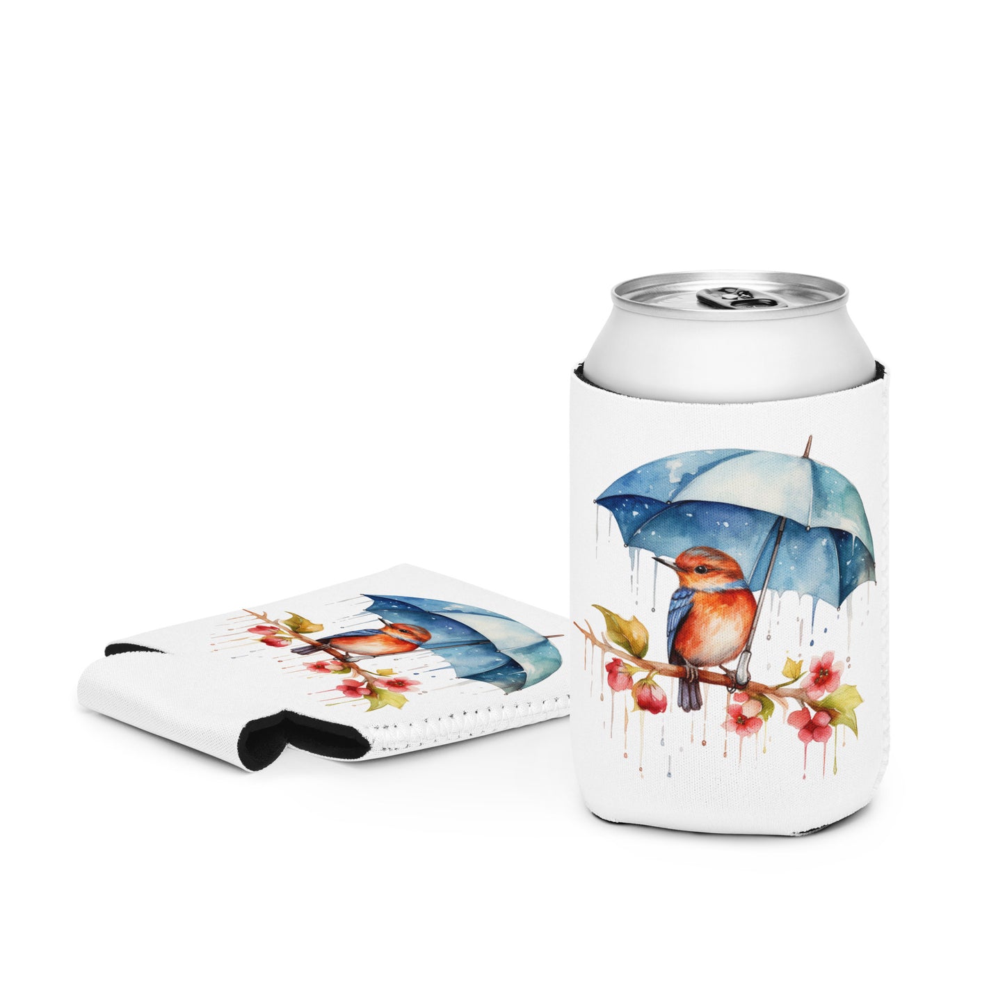 Bird with Umbrella Slim Can Koozie
