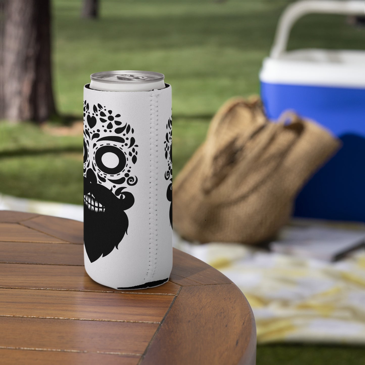 Bearded Sugar Skull slim Can Coozie