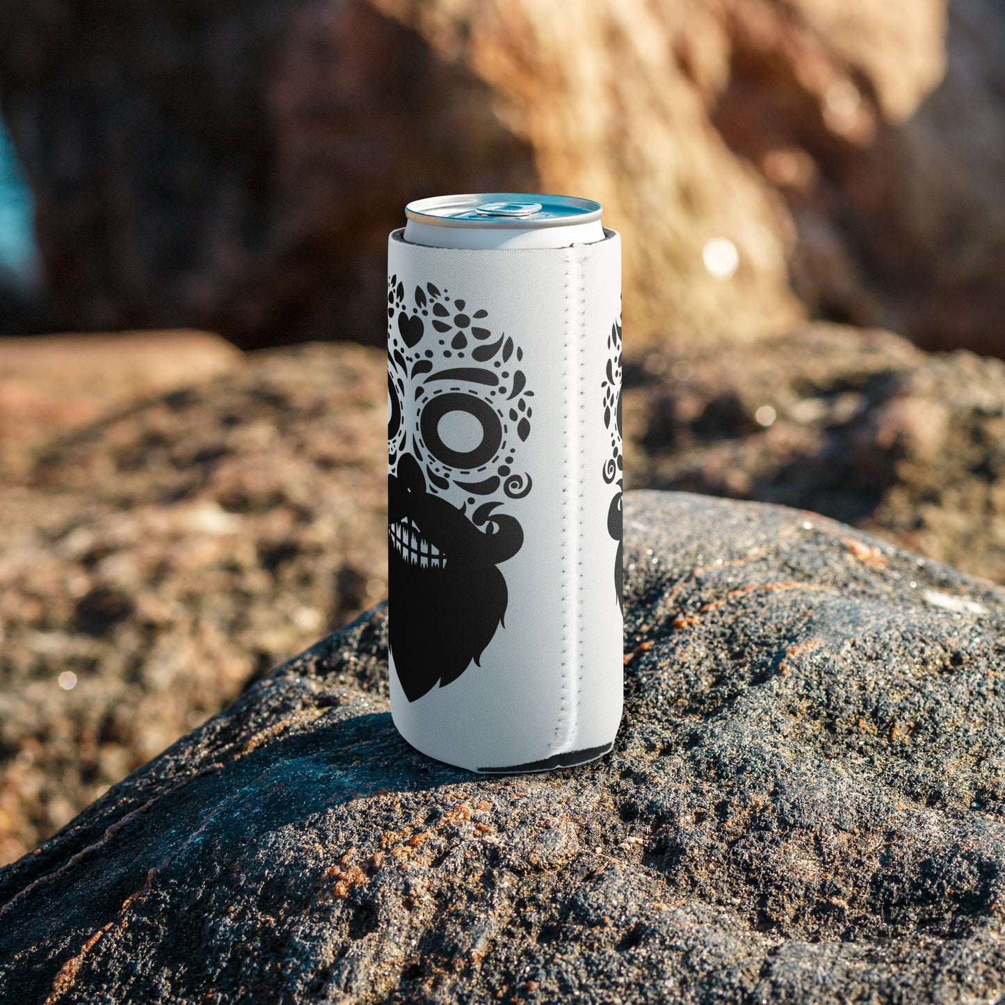 Bearded Sugar Skull slim Can Coosie