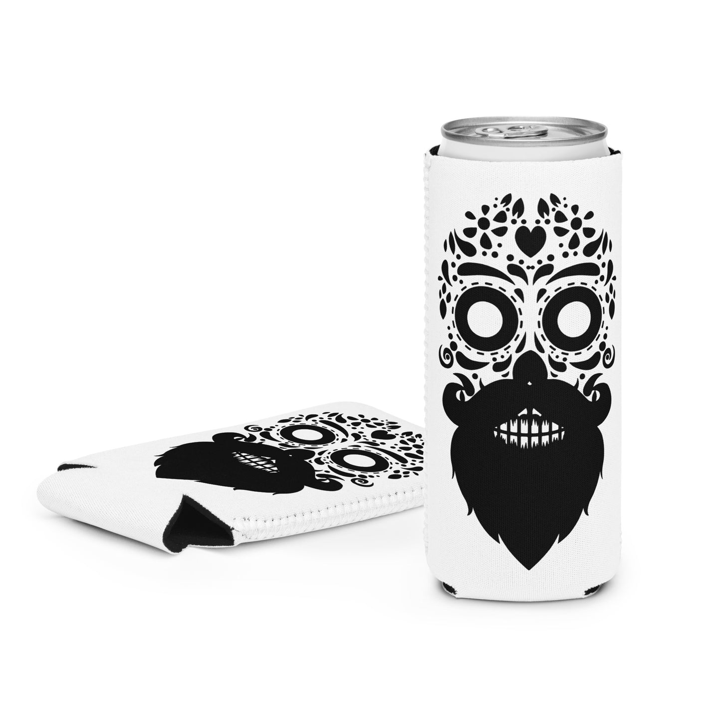 Sugar Skull with Beard slim Can Sleeve