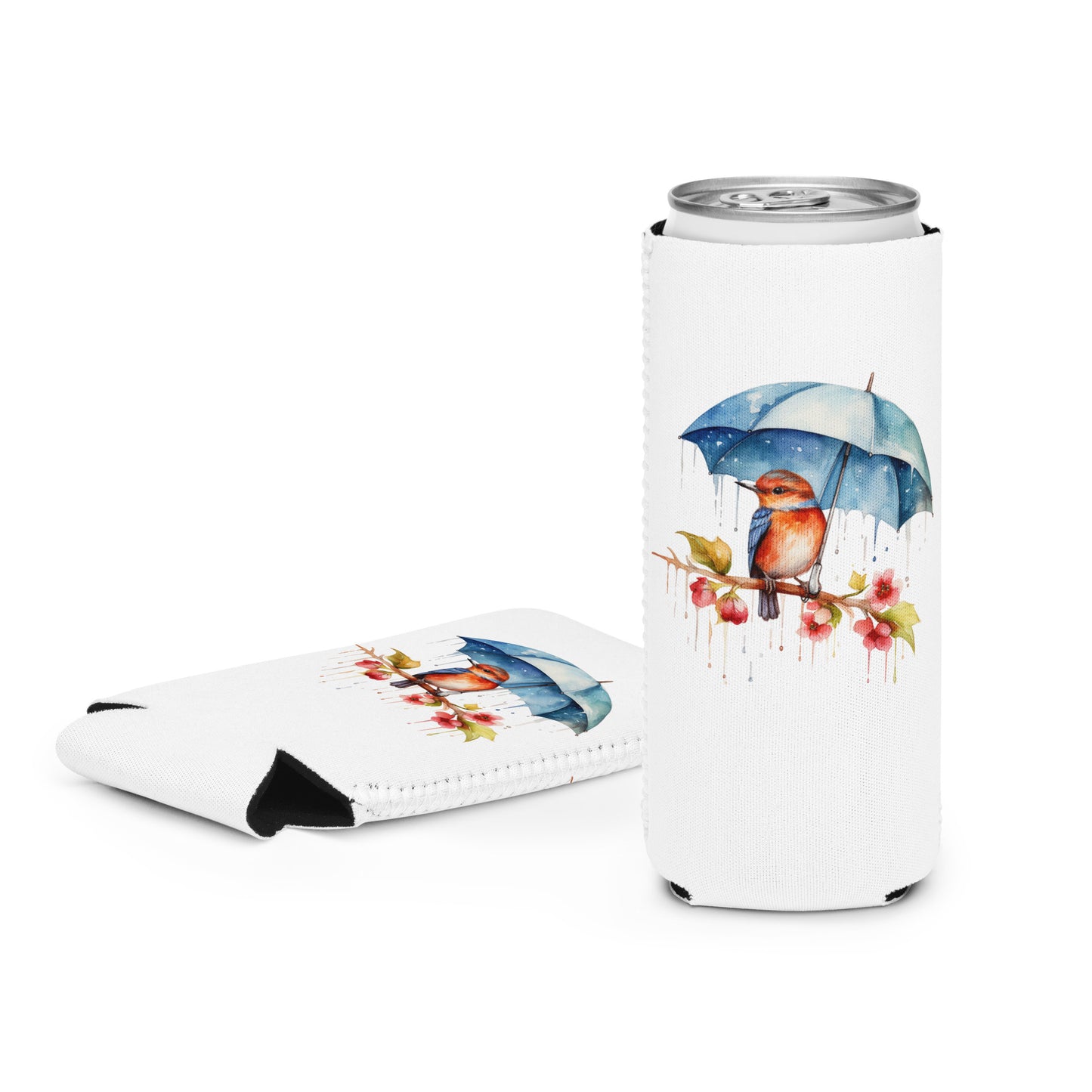 Baby Bird with Umbrella Slim Can Koozie