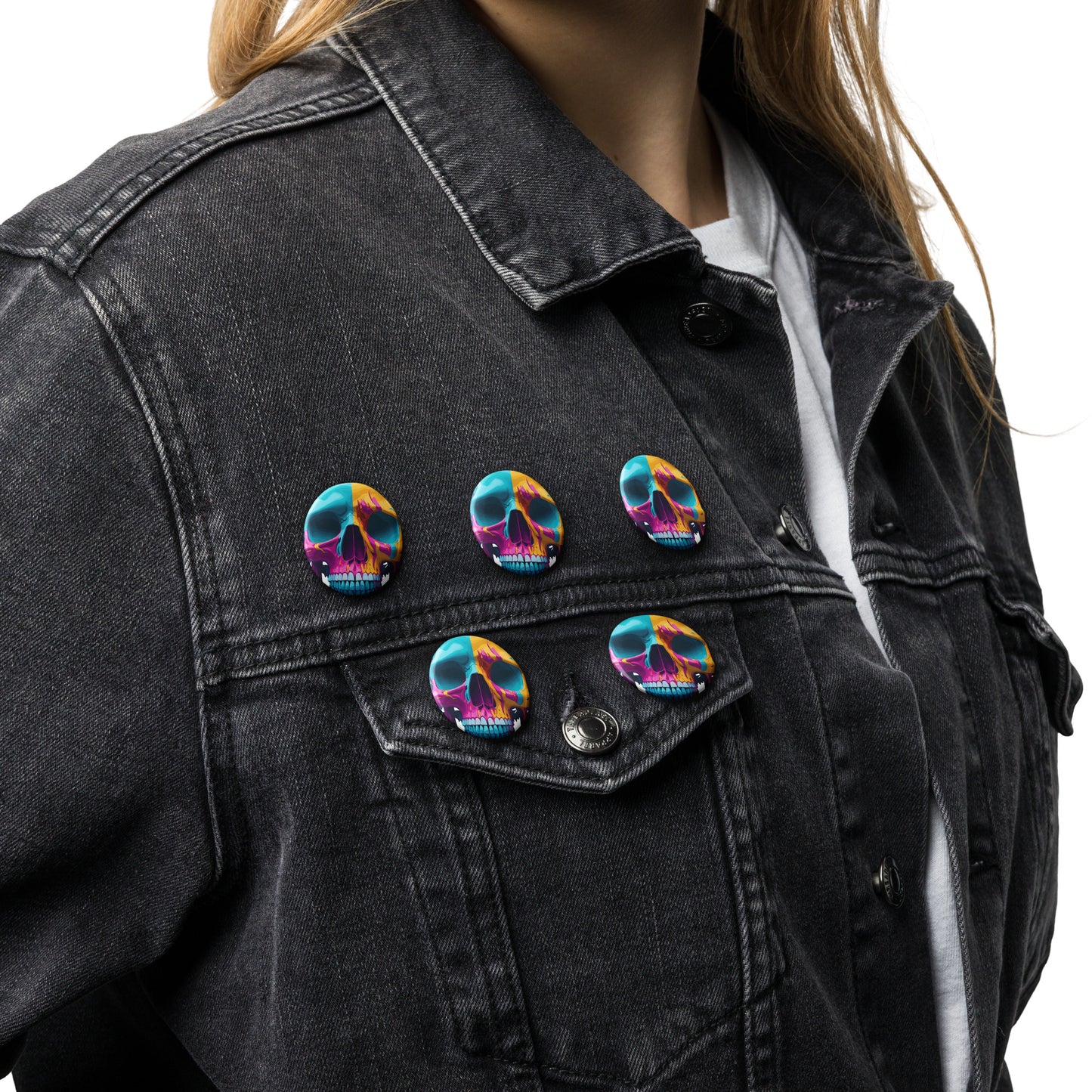 lsd colorful skull pin buttons