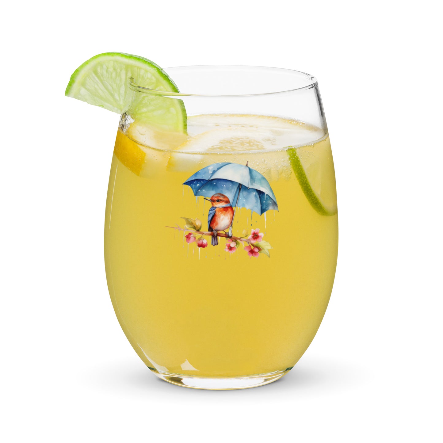 Bird with an Umbrella Wine Glass
