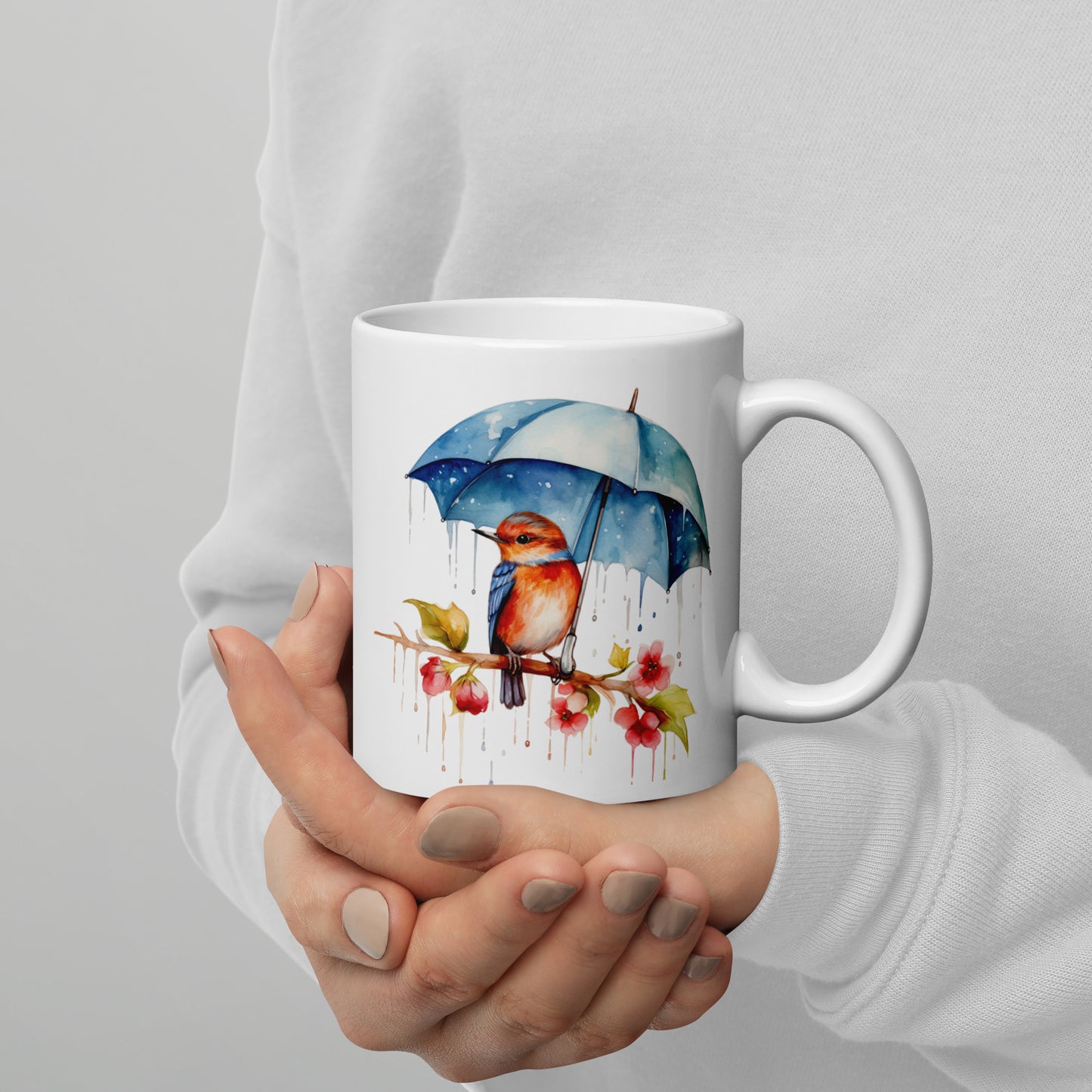 bird with umbrella coffee cup