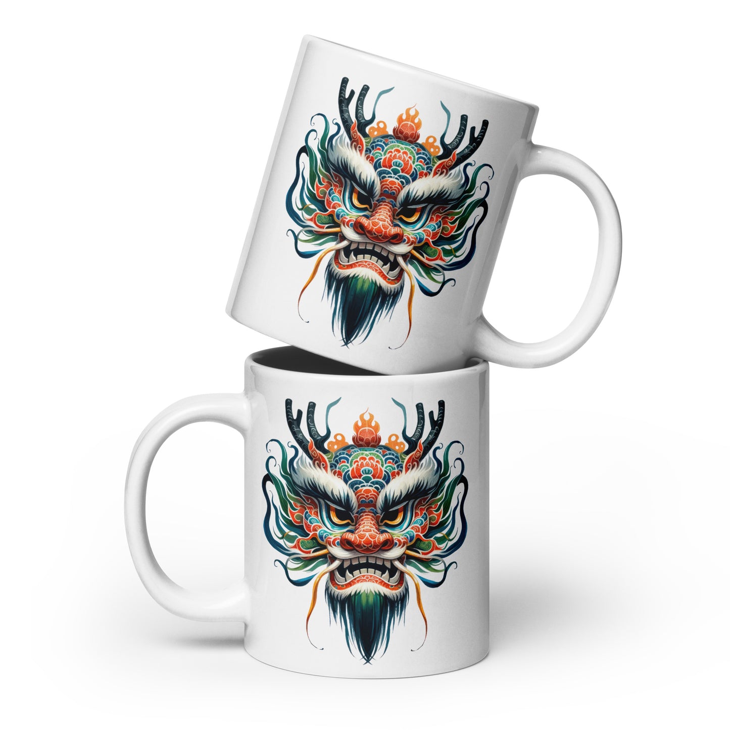 chinese dragon mask coffee mug
