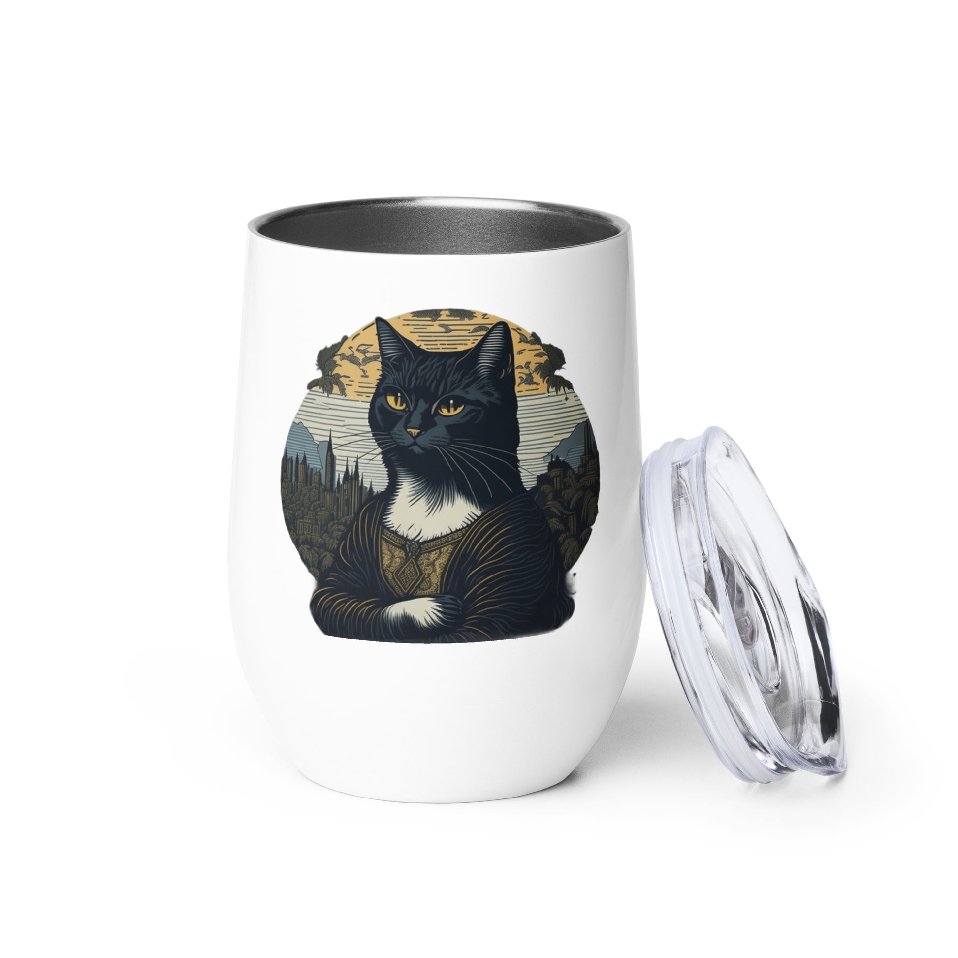 Mona Lisa Cat Wine Tumbler