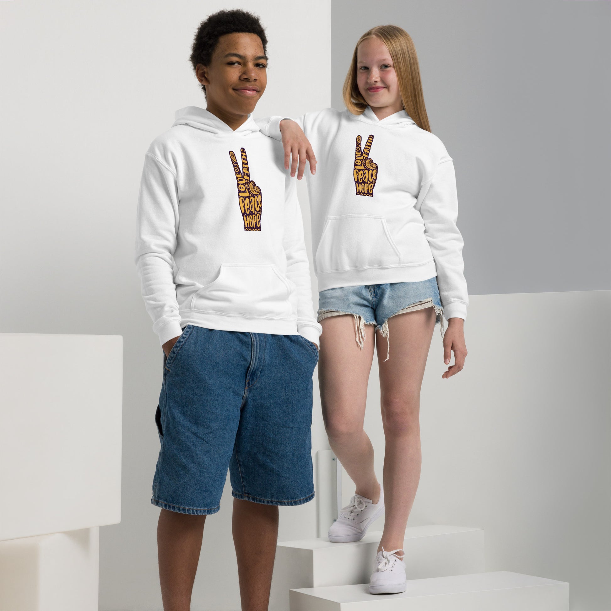hand peace sign youth hoodie