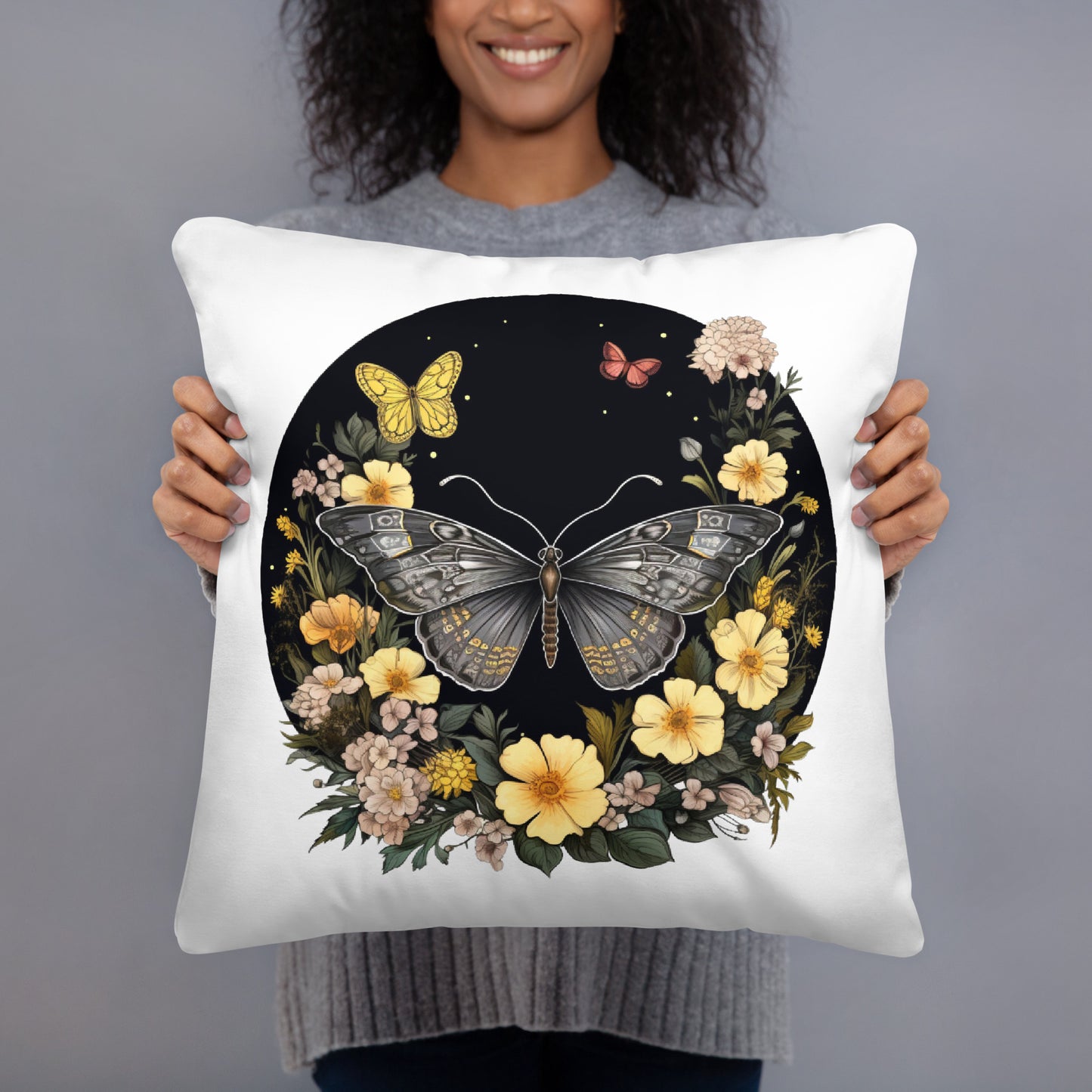 Butterfly & Flowers Throw Pillow