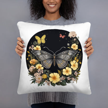 Butterfly & Flowers Throw Pillow
