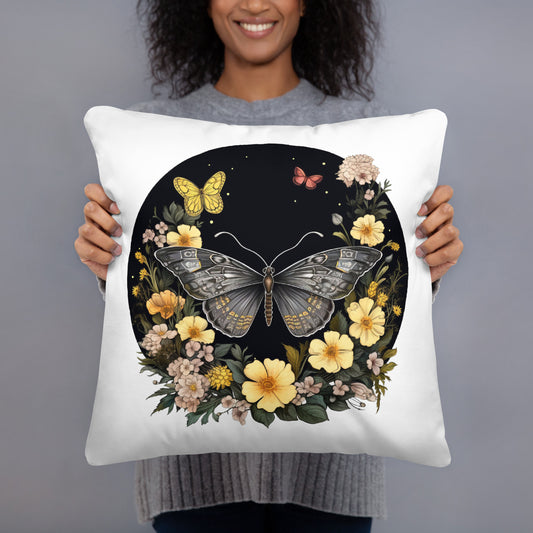 Butterfly & Flowers Throw Pillow