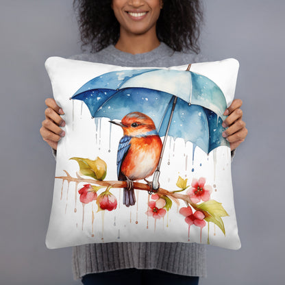 Bird with an Umbrella Throw Pillow