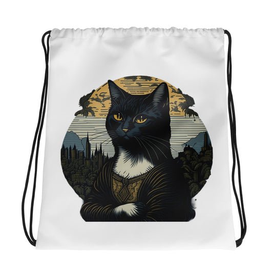 Mona Lisa Cat Drawstring Bag
