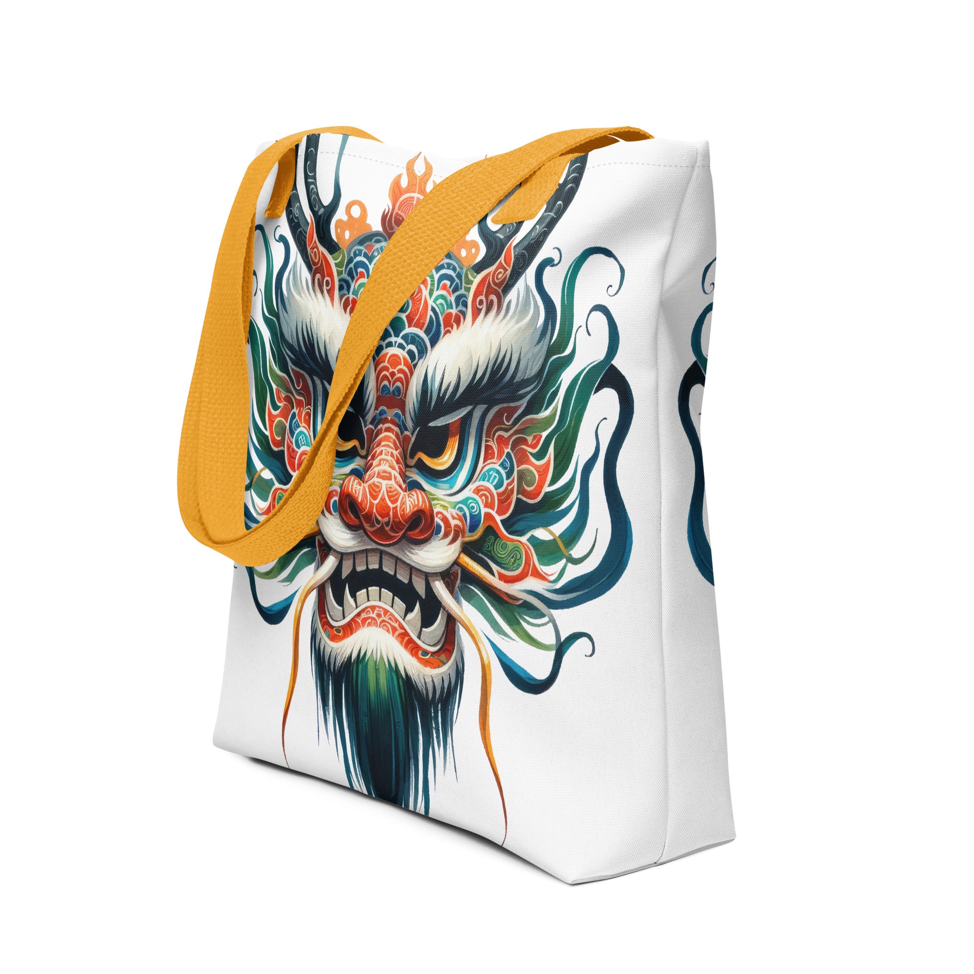 chinese lunar new year dragon mask tote bag
