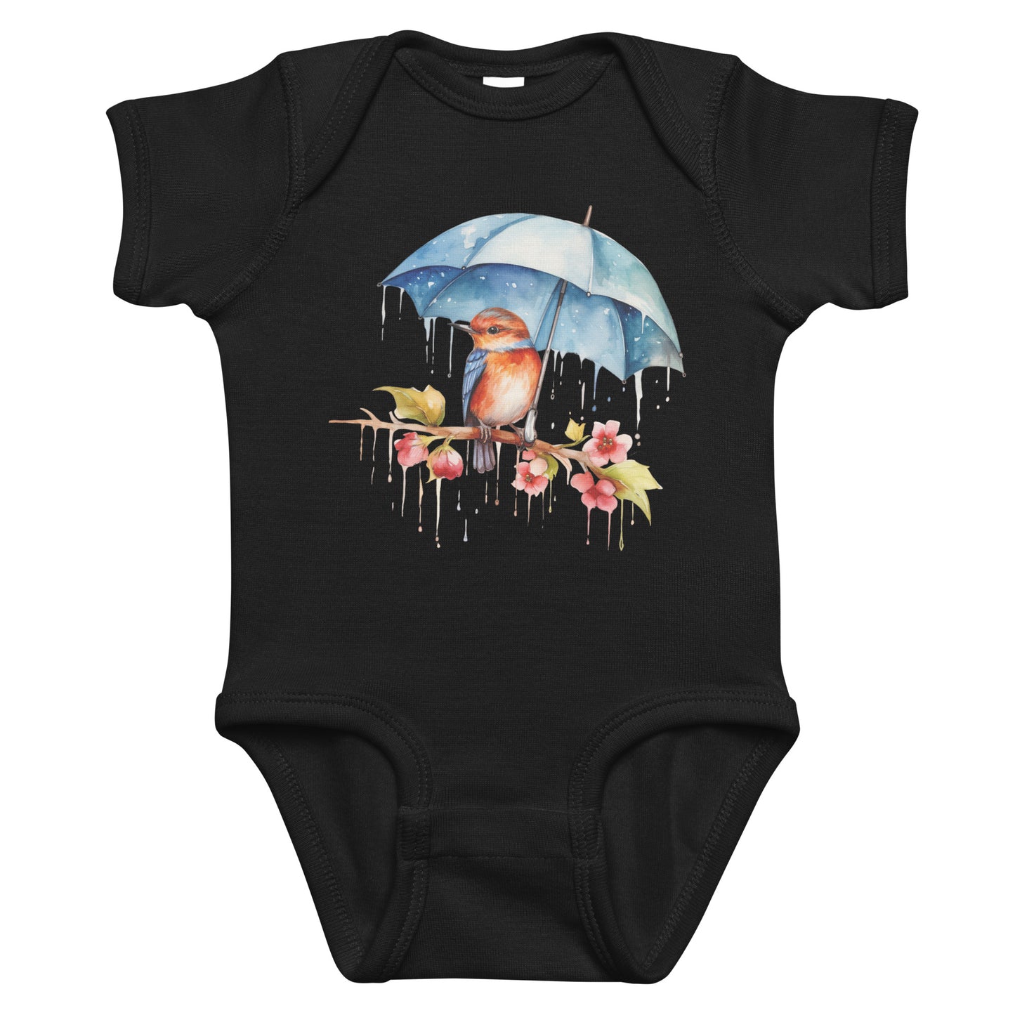 bird in the rain baby onesie