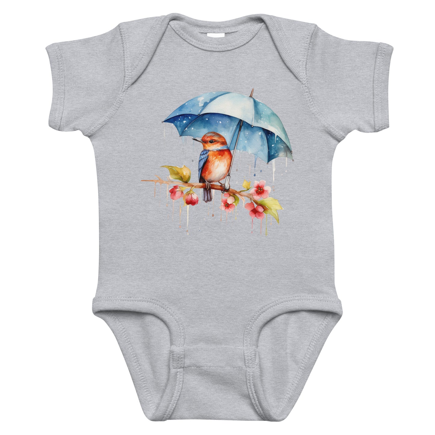 bird with umbrella baby onesie
