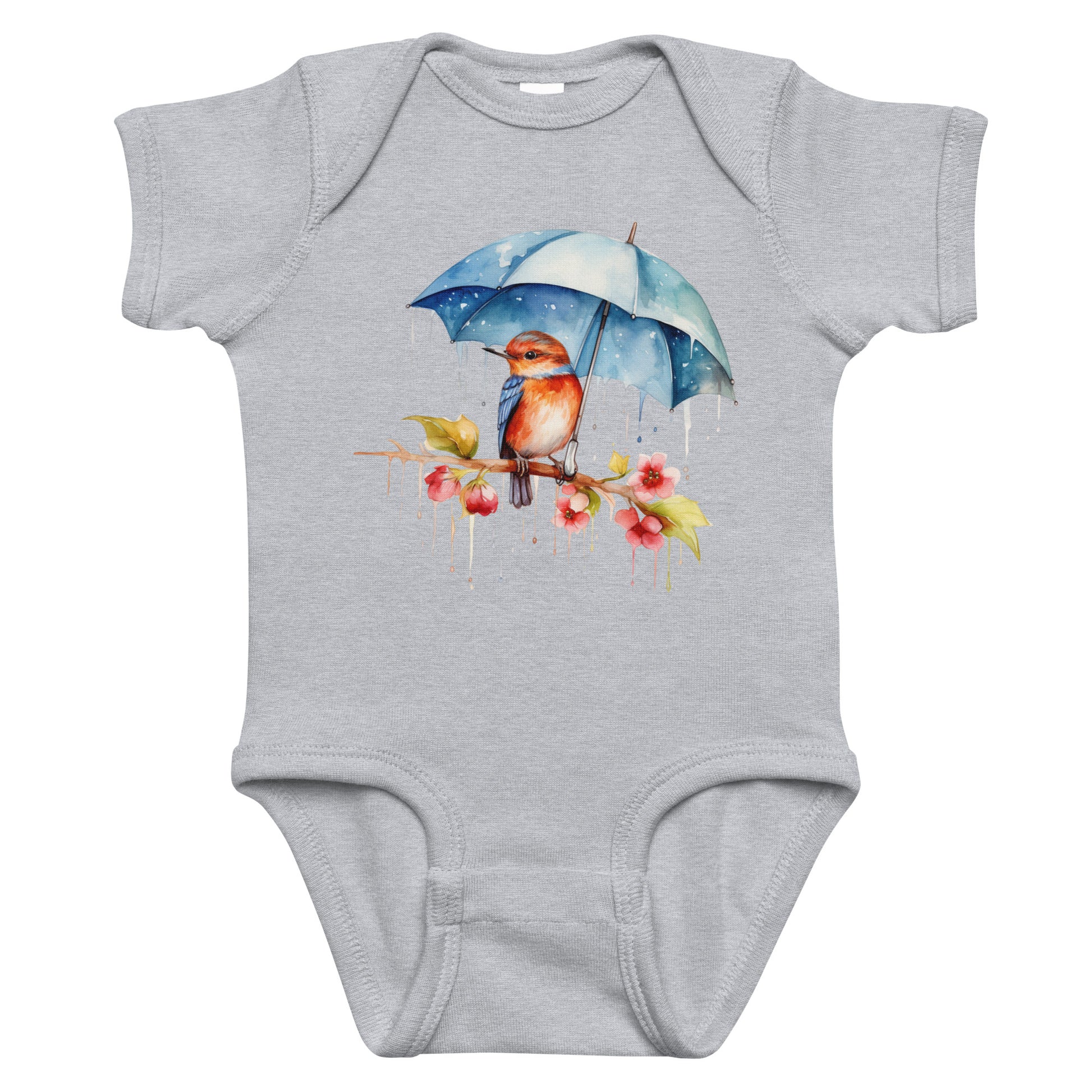 bird with umbrella baby onesie