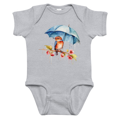 bird with umbrella baby onesie