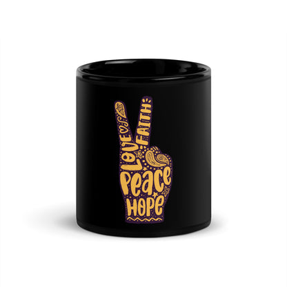 Love Faith Hope Peace Sign Black Coffee cup