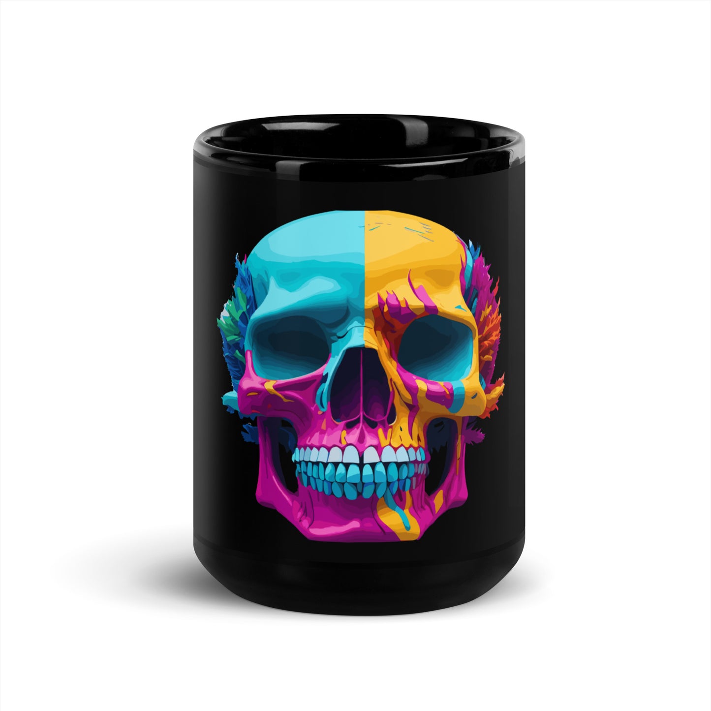 lsd color skull black coffee mug