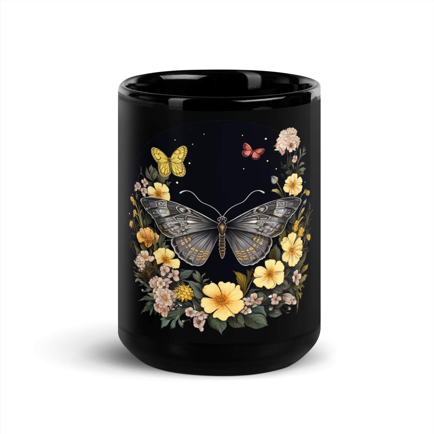 Butterflies & Flower Fields Black Coffee Mug