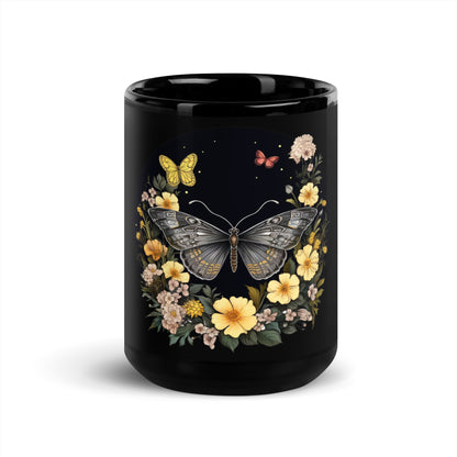 Butterflies & Flower Fields Black Coffee Mug