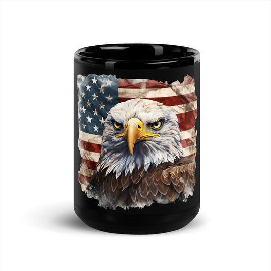 USA Flag Black Coffee Mug