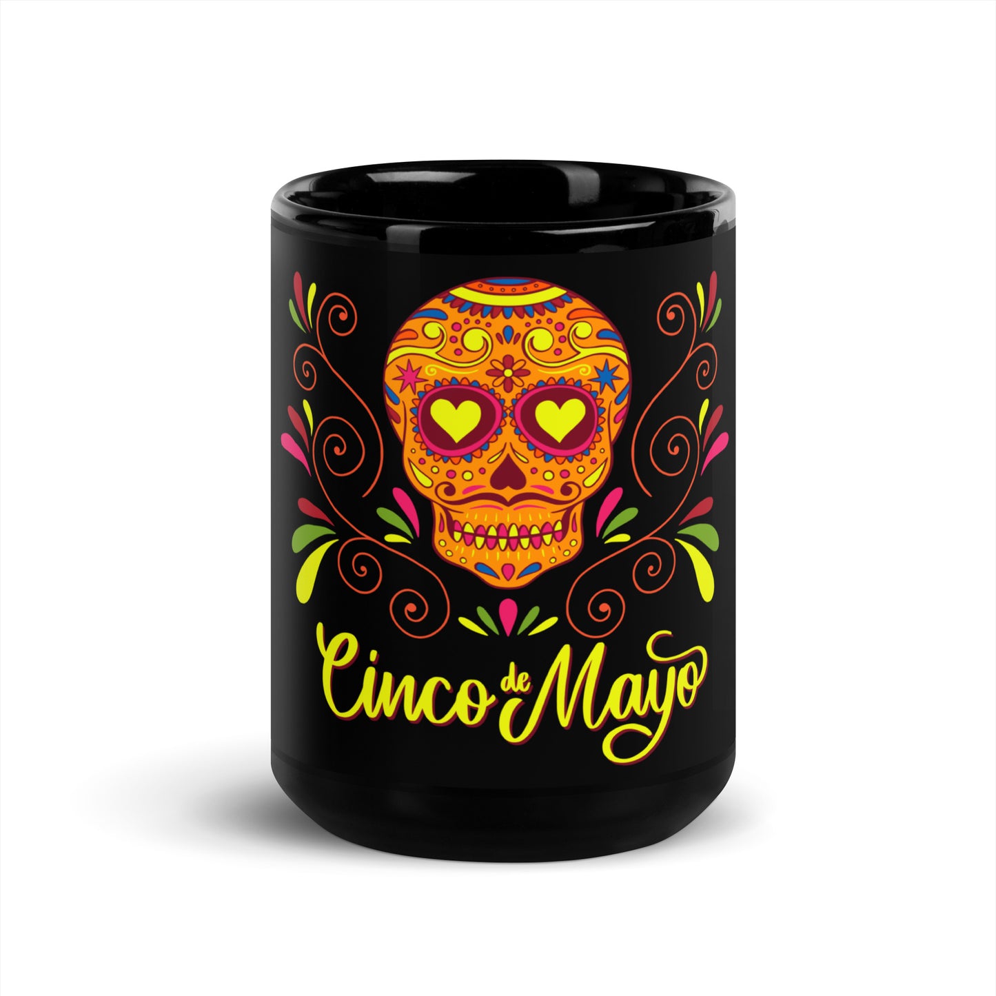  Floral Sugar Skull Black Coffee Mug