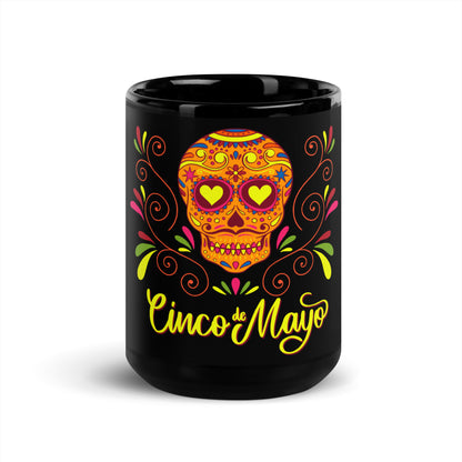  Floral Sugar Skull Black Coffee Mug