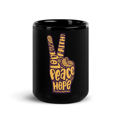 Love Faith Hope Peace Sign Black Coffee Mug