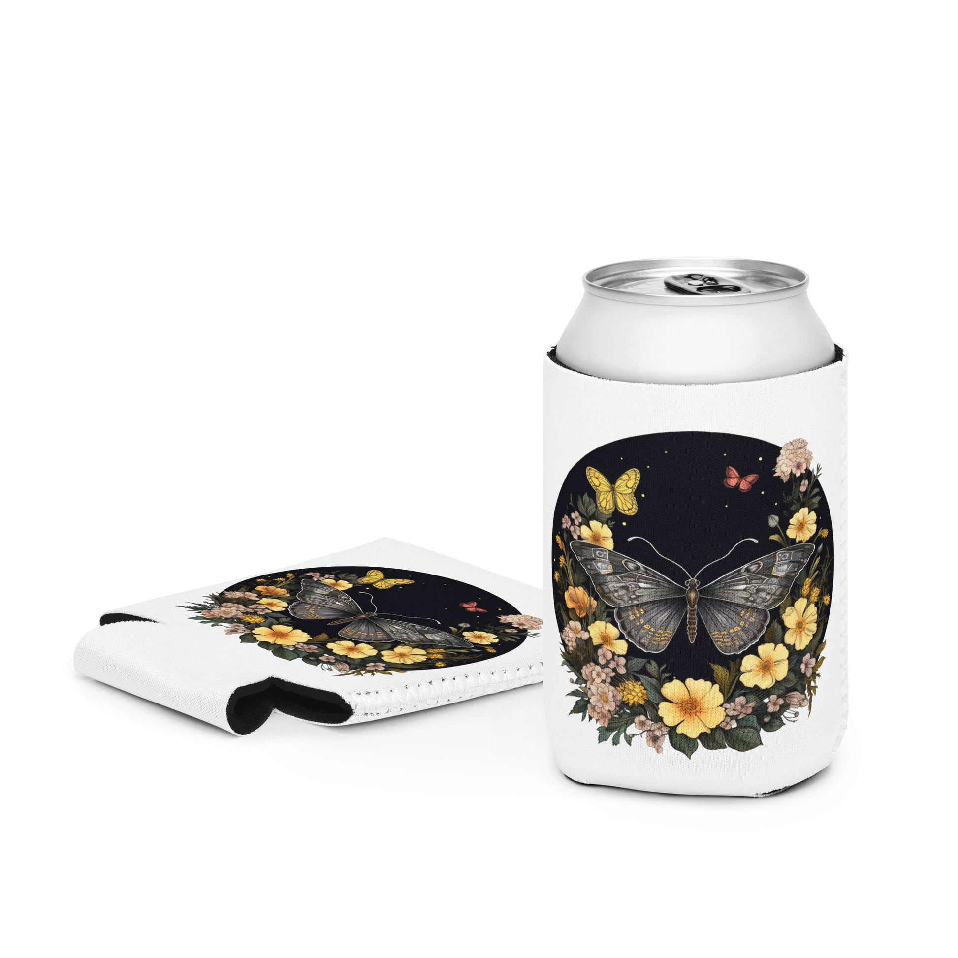 Butterflies Flowers Can Koozie