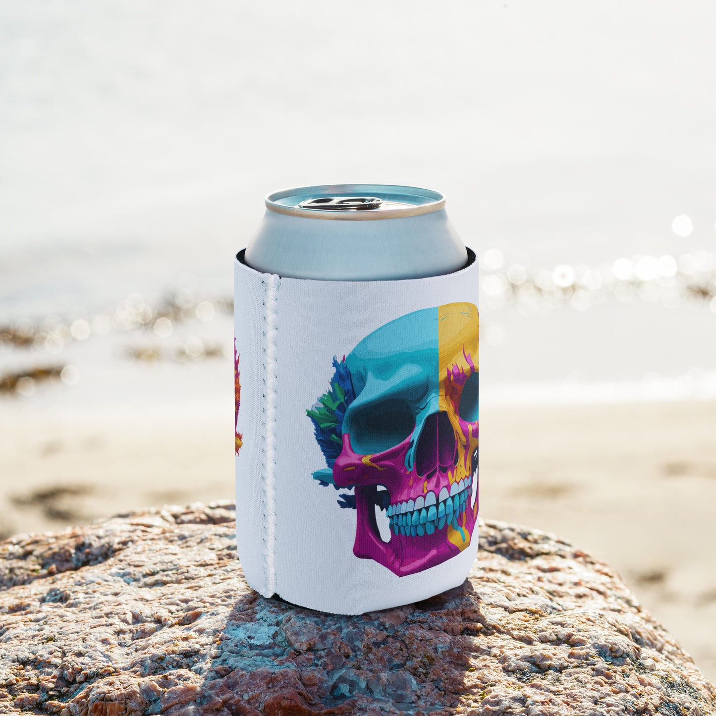 Psychedelic Skull Beer Can Cooler