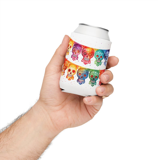 Mexican Fiesta Banner Skulls Beer Can Koozie