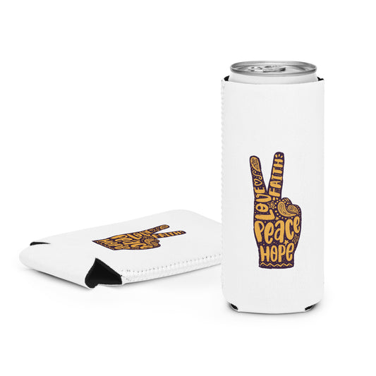 Hand Peace Sign Slim Can Koozie