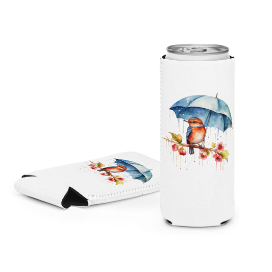 Baby Bird with Umbrella Slim Can Koozie