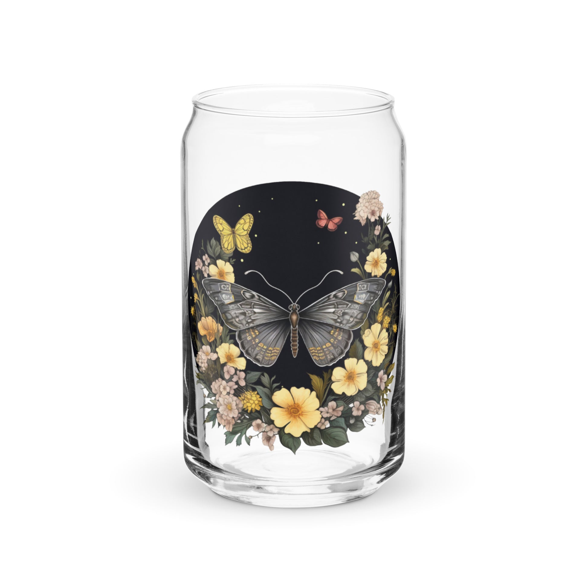 Butterfly & Flowers Glass Cup