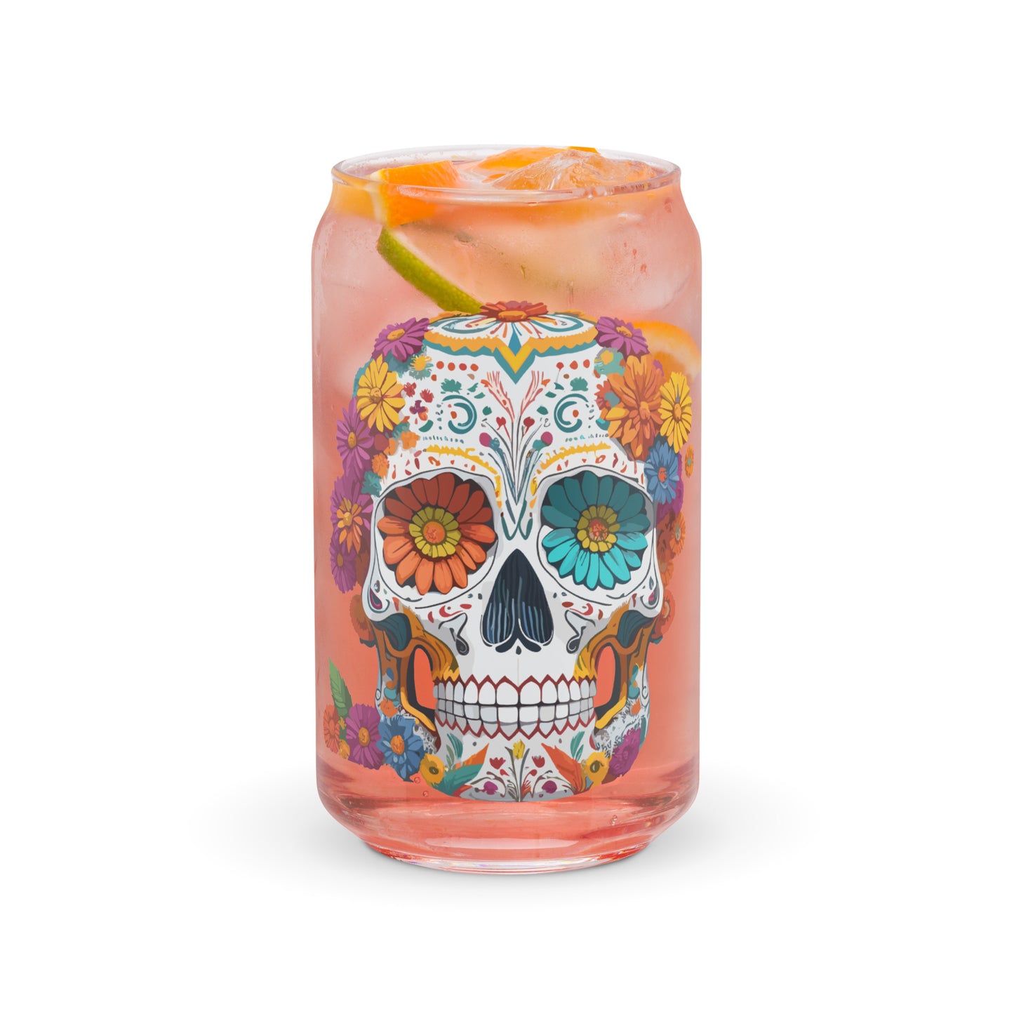 Mexican Skull Floral Glass