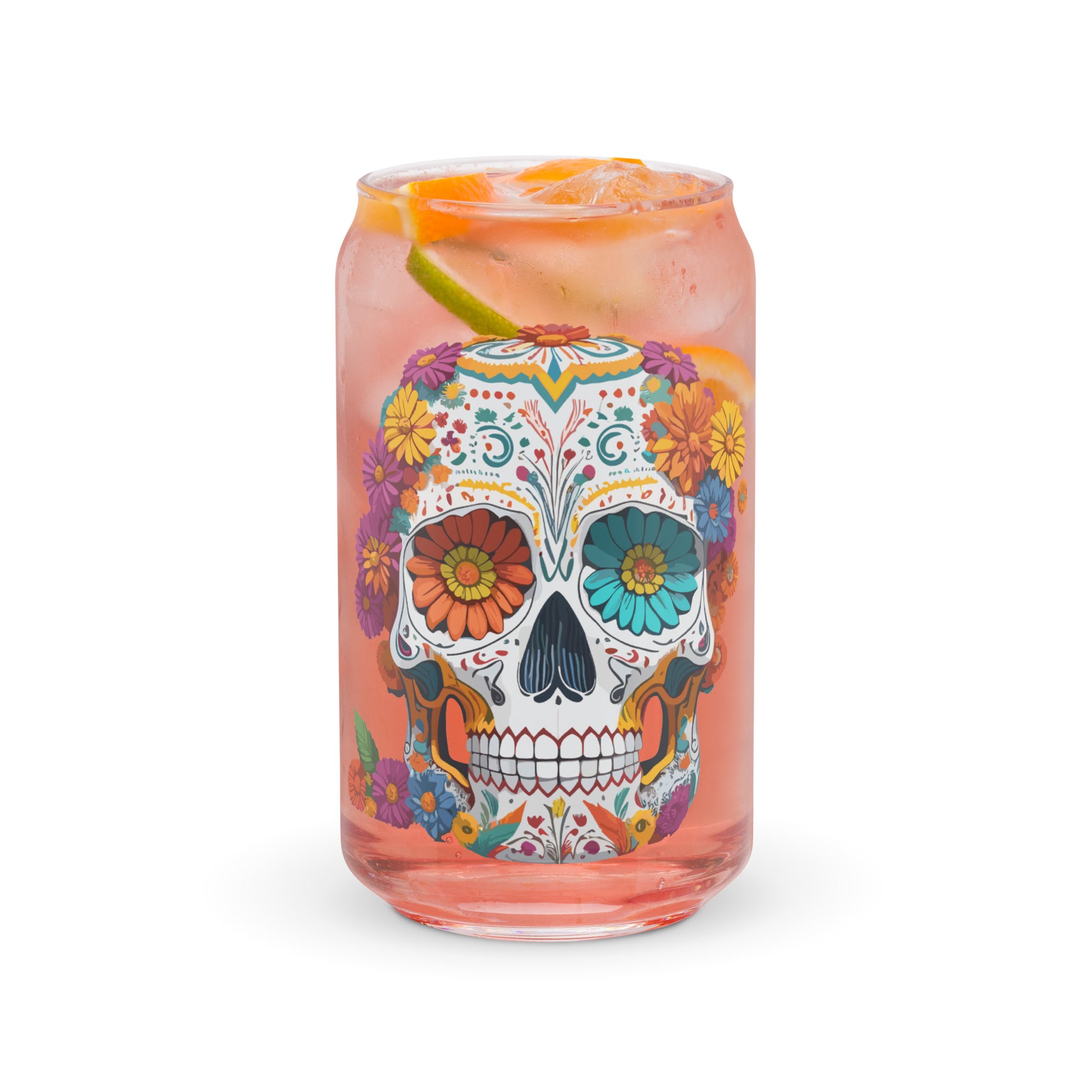 Mexican Skull Floral Glass
