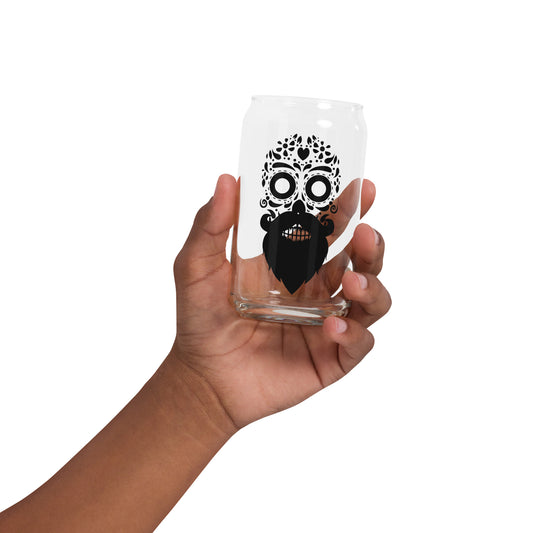 Bearded Sugar Skull Drinking Glass