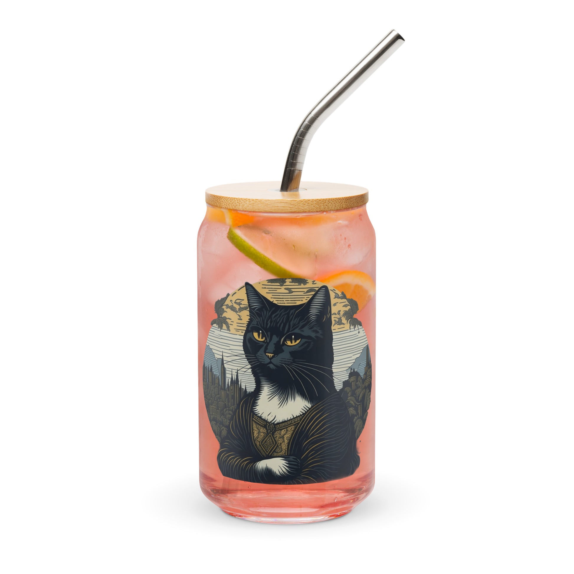 Mona Lisa Cat Glass Cup