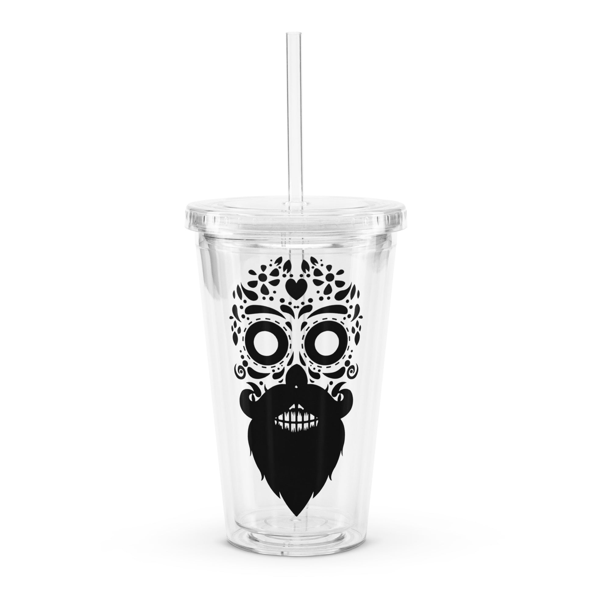 Bearded Sugar Skull Clear Plastic Tumbler
