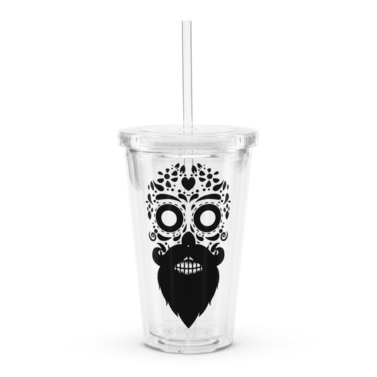 Bearded Sugar Skull Clear Plastic Tumbler