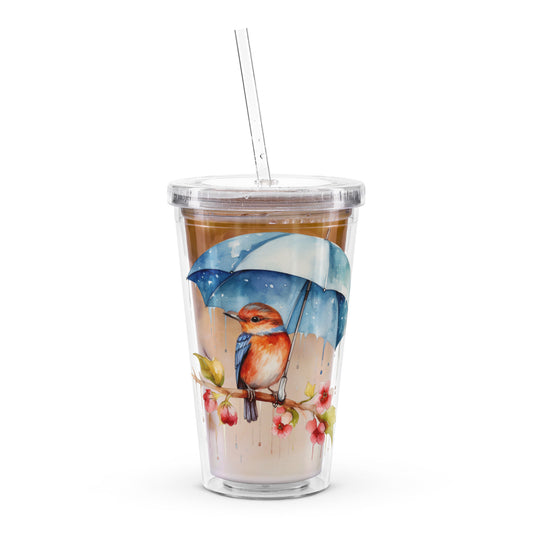 Bird with an Umbrella Clear Tumbler Cup