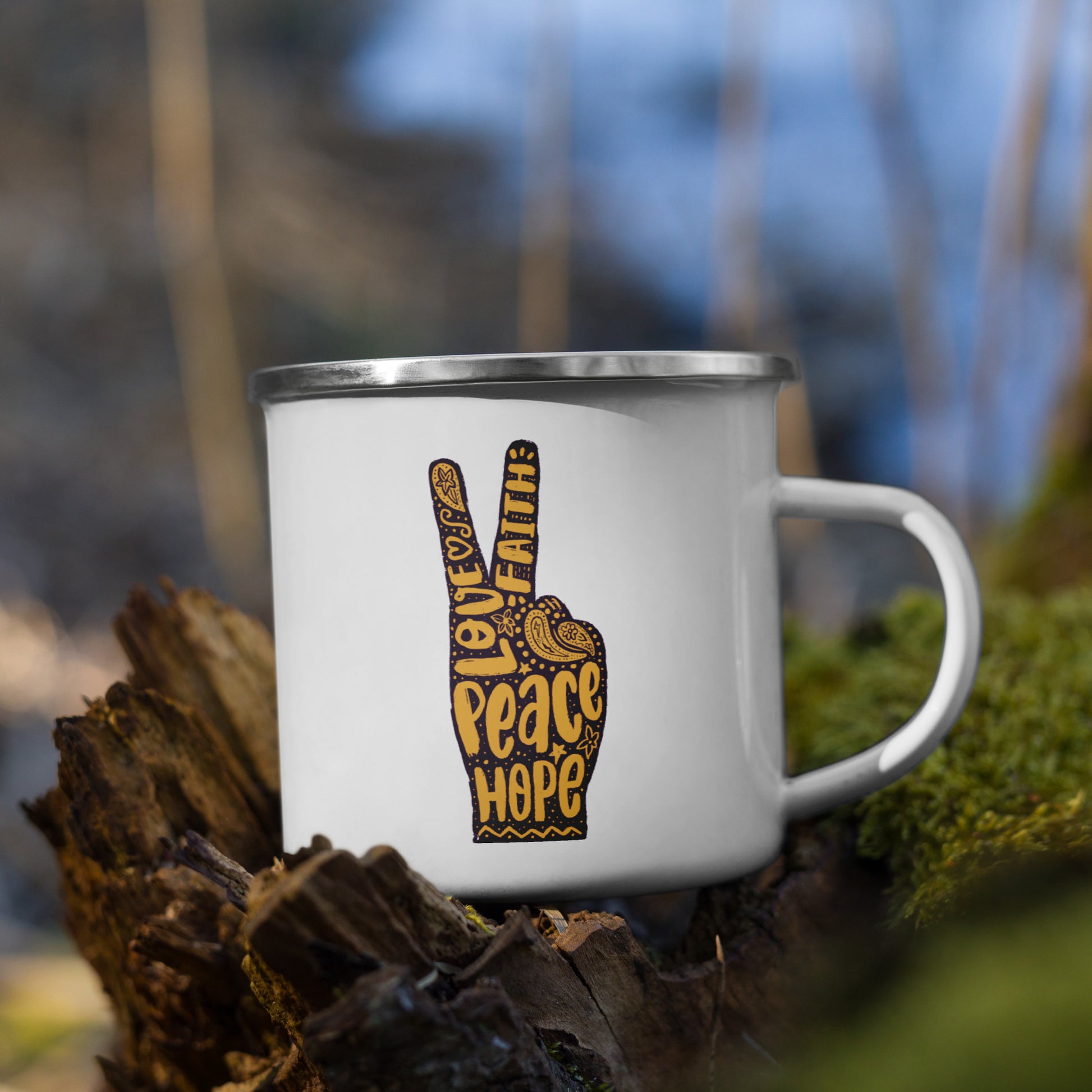 Hand Peace Sign Camper Mug