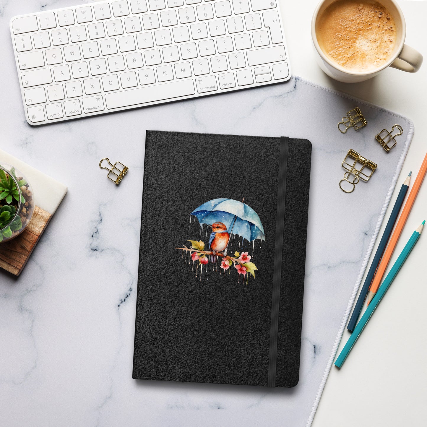 Baby Bird with Umbrella Hardcover Notebook