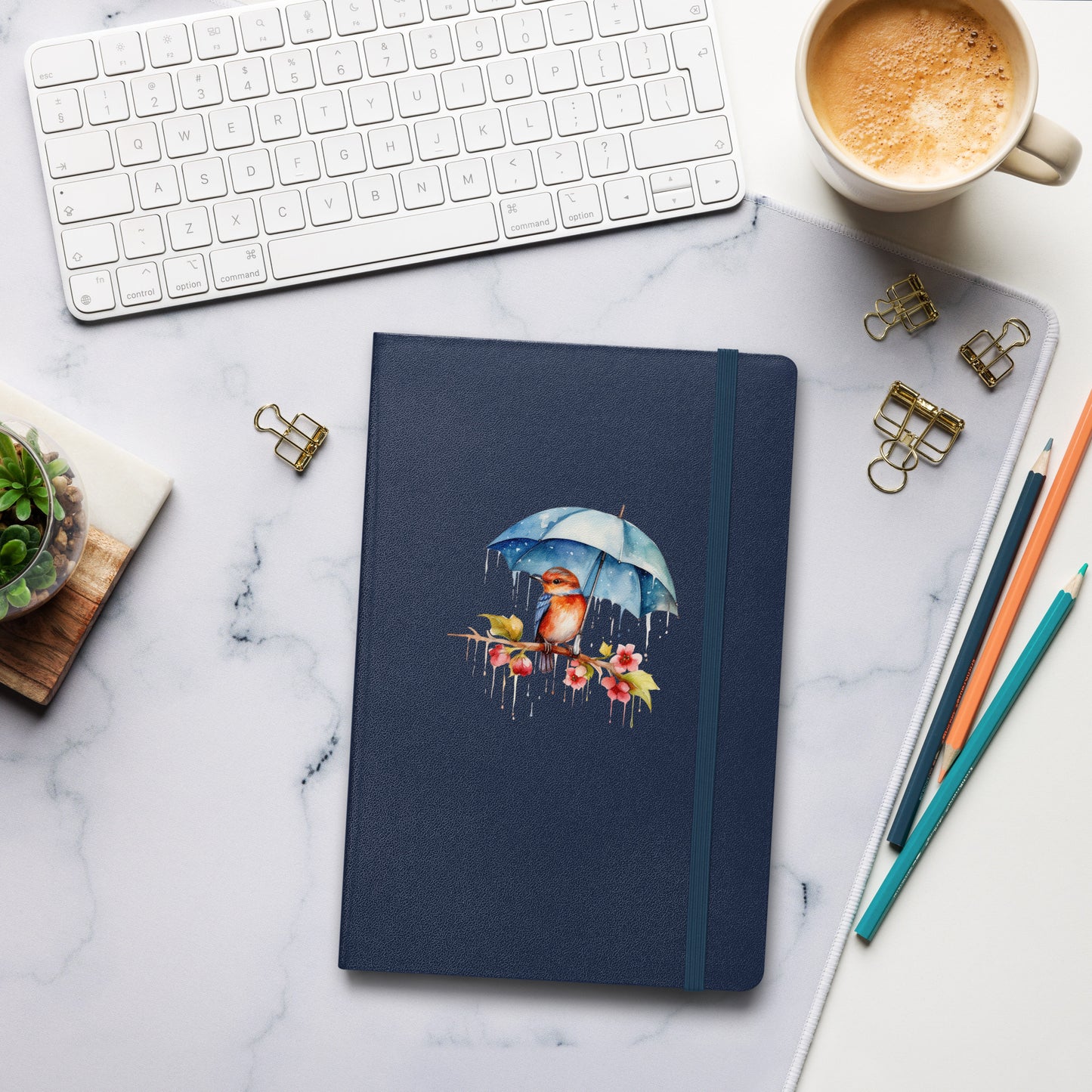 Bird with Umbrella Hardcover Notebook