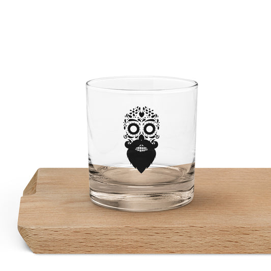 Sugar Skull Beard Whiskey Rocks Glass