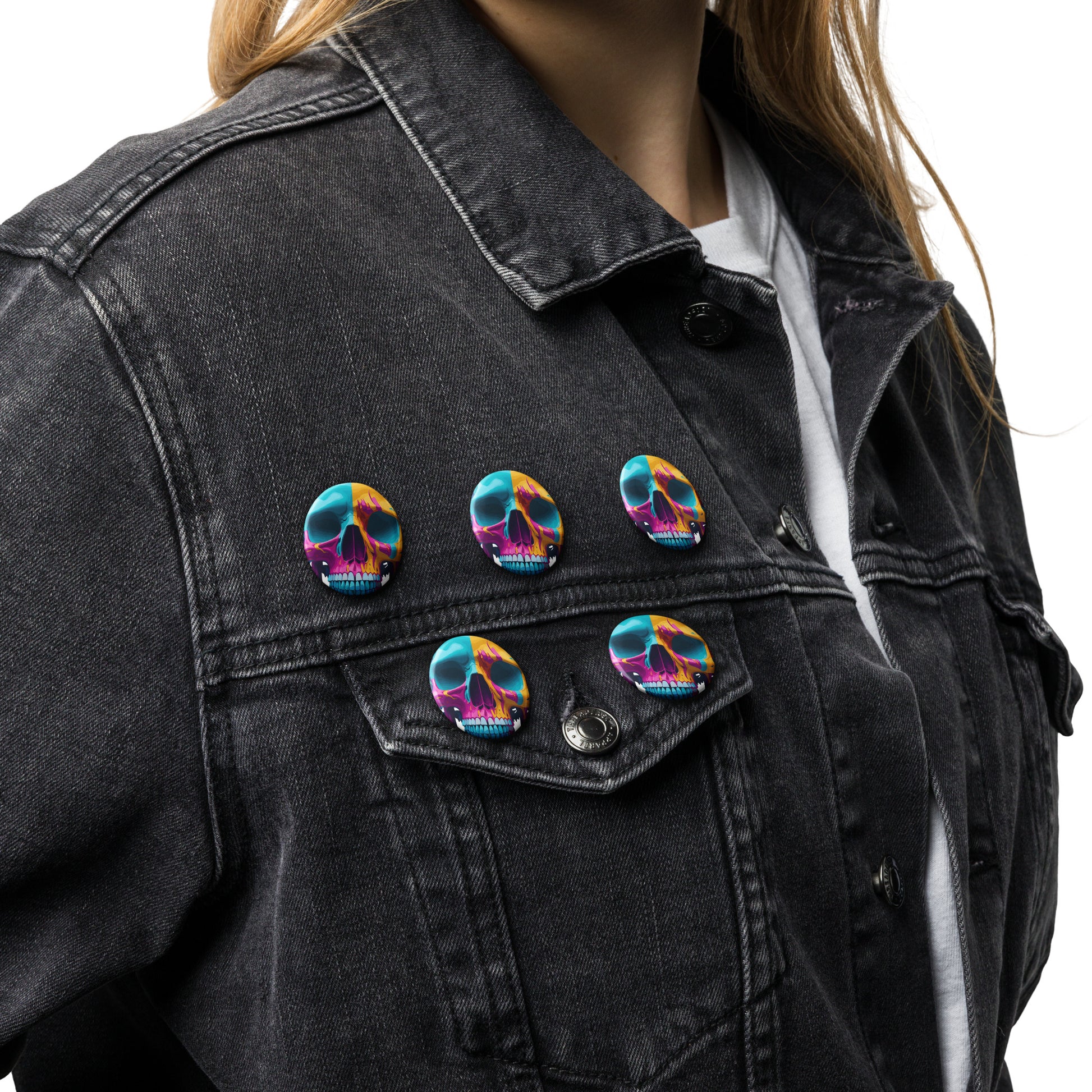 lsd colorful skull pin buttons